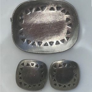 Jorgen Jensen Scandinavian (Denmark) studio modernist paruer brooch earrings